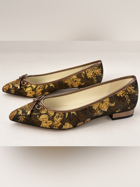 Anne Klein Shoes - Anne Klein Gold Brocade Floral Ballet Flats 7.5M New